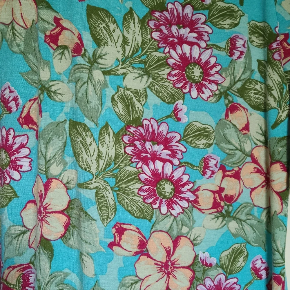 Turquoise Floral Mid-Calf Dress with Wine Pink & Peach Cream Flowers Size XXL - Picture 2 of 6